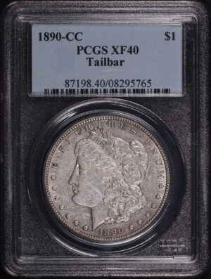 Obverse of this 1890-CC Tailbar Morgan Dollar PCGS XF-40