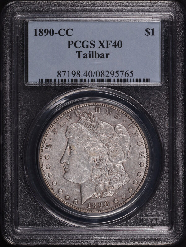Obverse of this 1890-CC Tailbar Morgan Dollar PCGS XF-40