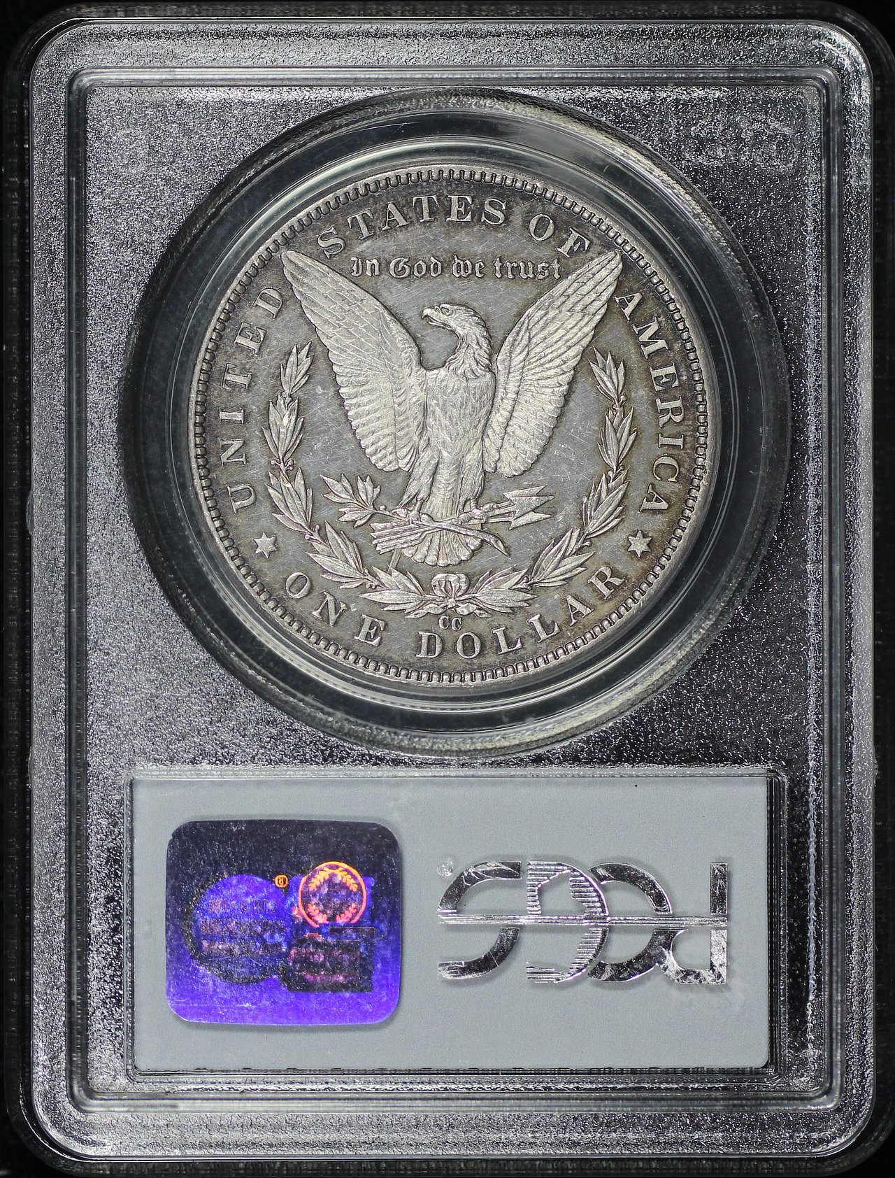 Reverse of this 1890-CC Morgan Dollar Tailbar PCGS AU-53