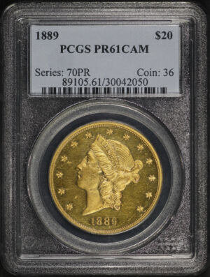 Obverse of this 1889 Liberty Head $20 Type 3 PCGS PR-61 CAM