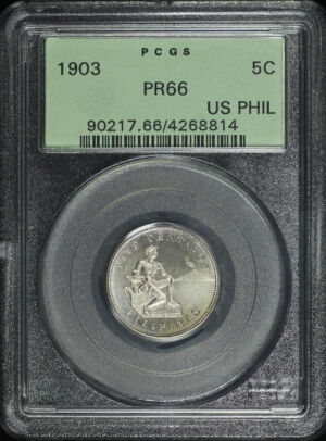 Obverse of this 1903 U.S. Philippines 5C PCGS PR-66 Old Green Holder