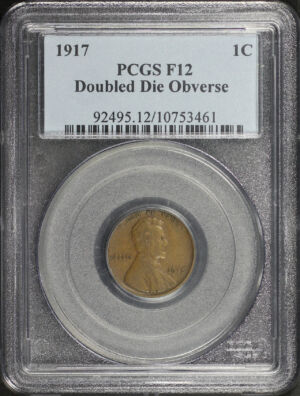 Obverse of this 1917 Lincoln Cent Wheat Reverse Doubled Die Obverse PCGS F-12 BN