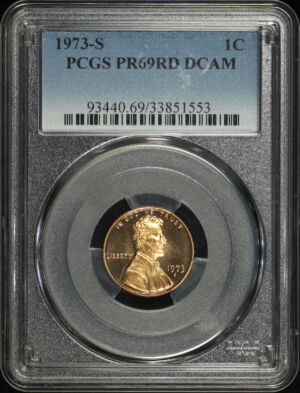 Obverse of this 1973-S Lincoln Cent Modern PCGS PR-69 DCAM