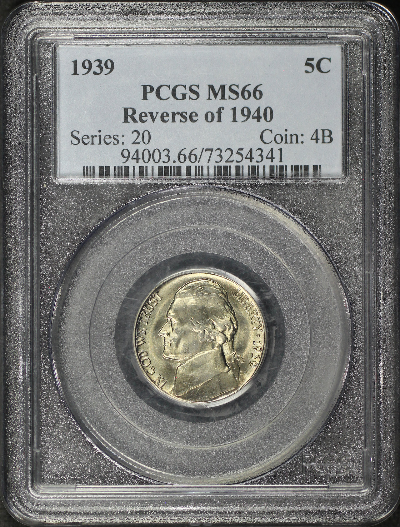 Obverse of this 1939 Jefferson Nickel Reverse of 1940 PCGS MS-66