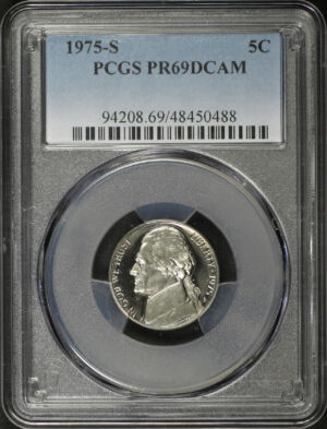 Obverse of this 1975-S Jefferson Nickel PCGS PR-69 DCAM