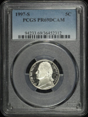 Obverse of this 1997-S Jefferson Nickel PCGS PR-69 DCAM