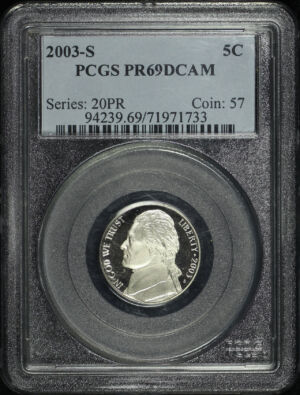 Obverse of this 2003-S Jefferson Nickel PCGS PR-69 DCAM
