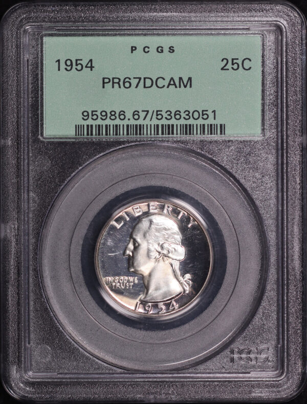 Obverse of this 1954 Washington Quarter PCGS PR-67 DCAM Old Green Holder