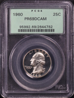 Obverse of this 1960 Washington Quarter PCGS PR-69 DCAM Old Green Hold 