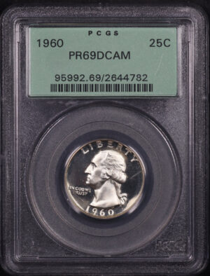 Obverse of this 1960 Washington Quarter PCGS PR-69 DCAM Old Green Hold 