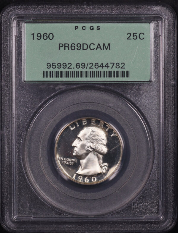 Obverse of this 1960 Washington Quarter PCGS PR-69 DCAM Old Green Hold 