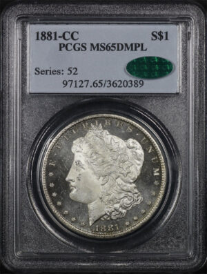 Obverse of this 1881-CC Morgan Dollar PCGS MS-65 DMPL CAC