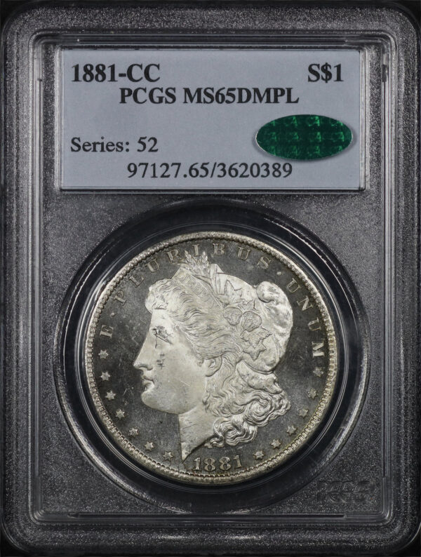 Obverse of this 1881-CC Morgan Dollar PCGS MS-65 DMPL CAC