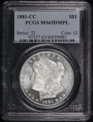 Obverse of this 1881-CC Morgan Dollar PCGS MS-65 DMPL