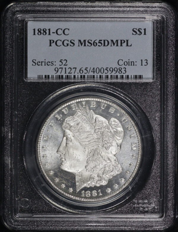 Obverse of this 1881-CC Morgan Dollar PCGS MS-65 DMPL