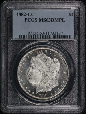 Obverse of this 1882-CC Morgan Dollar PCGS MS-63 DMPL