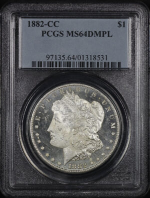 Obverse of this 1882-CC Morgan Dollar PCGS MS-64 DMPL