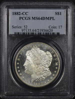 Obverse of this 1882-CC Morgan Dollar PCGS MS-64 DMPL