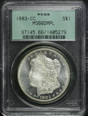 Obverse of this 1883-CC Morgan Dollar PCGS MS-66 DMPL Old Green Holder