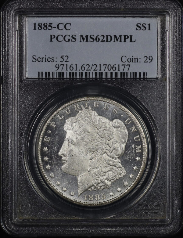 Obverse of this 1885-CC Morgan Dollar PCGS MS-62 DMPL