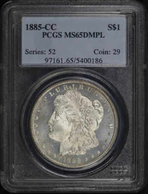 Obverse of this 1885-CC Morgan Dollar PCGS MS-65 DMPL