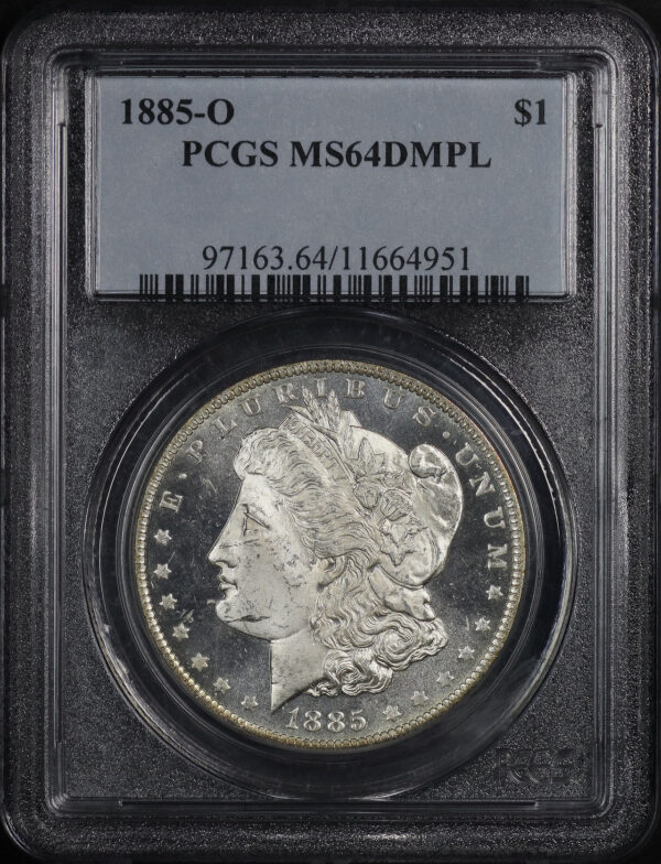 Obverse of this 1885-O Morgan Dollar PCGS MS-64 DMPL