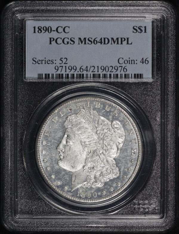Obverse of this 1890-CC Morgan Dollar PCGS MS-64 DMPL