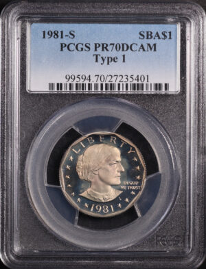 Obverse of this 1981-S Susan B. Anthony Dollar Type 1 PCGS PR-70 DCAM