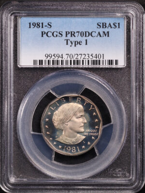 Obverse of this 1981-S Susan B. Anthony Dollar Type 1 PCGS PR-70 DCAM