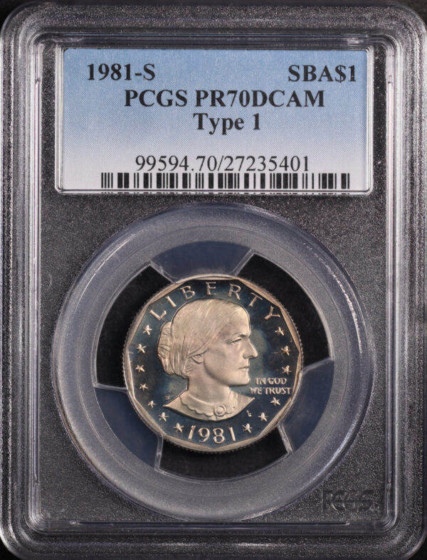 Obverse of this 1981-S Susan B. Anthony Dollar Type 1 PCGS PR-70 DCAM