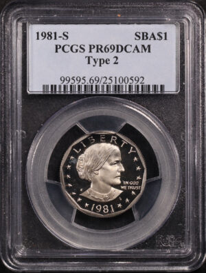 Obverse of this 1981-S Susan B. Anthony Dollar Type 2 PCGS PR-69 DCAM