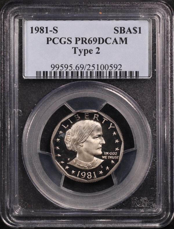 Obverse of this 1981-S Susan B. Anthony Dollar Type 2 PCGS PR-69 DCAM