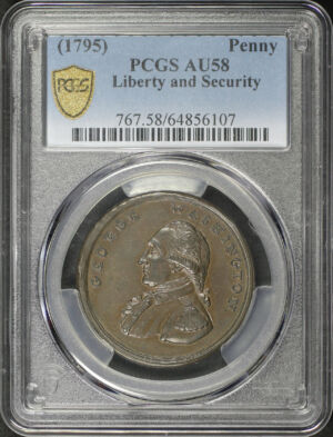 Obverse of this (1795) Washington Liberty and Security Colonial Penny PCGS AU-58