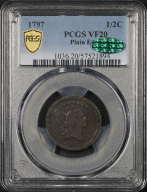 Obverse of this 1797 Liberty Cap Half Cent Plain Edge PCGS VF-20 BN CAC