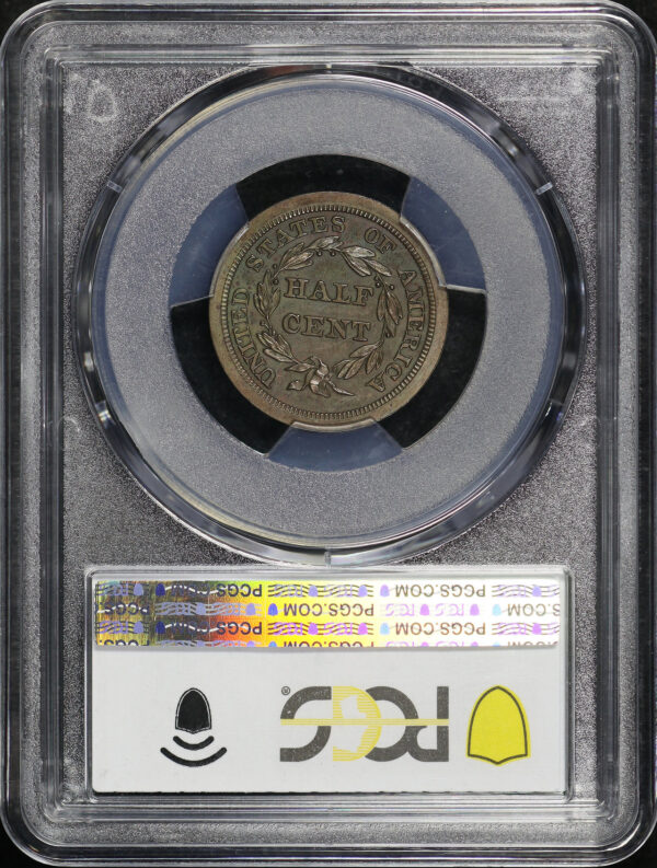 Reverse of this 1843 Braided Hair Half Cent Original PCGS PR-63 BN