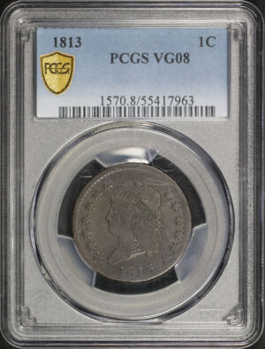 Obverse of this 1813 Classic Head Cent PCGS VG-08 BN