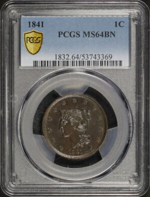 Obverse of this 1841 Braided Hair Cent PCGS MS-64 BN