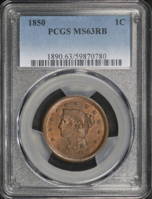 Obverse of this 1850 Braided Hair Cent PCGS MS-63 RB