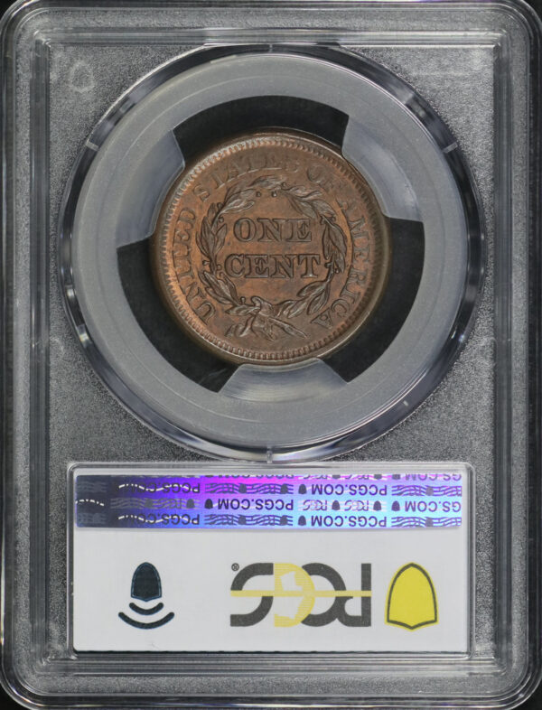 Reverse of this 1850 Braided Hair Cent PCGS MS-63 RB