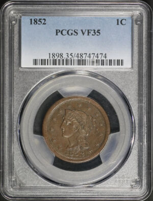 Obverse of this 1852 Braided Hair Cent PCGS VF-35 BN