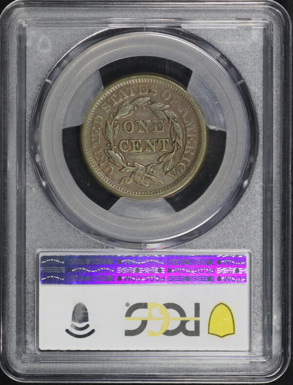 Reverse of this 1857 Small Date Braided Hair Cent PCGS XF-40 BN