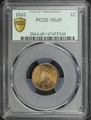 Obverse of this 1862 Indian Cent PCGS MS-65 40th Anniversary