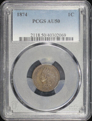 Obverse of this 1874 Indian Cent PCGS AU-50 BN