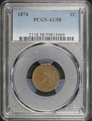 Obverse of this 1874 Indian Cent PCGS AU-58 BN