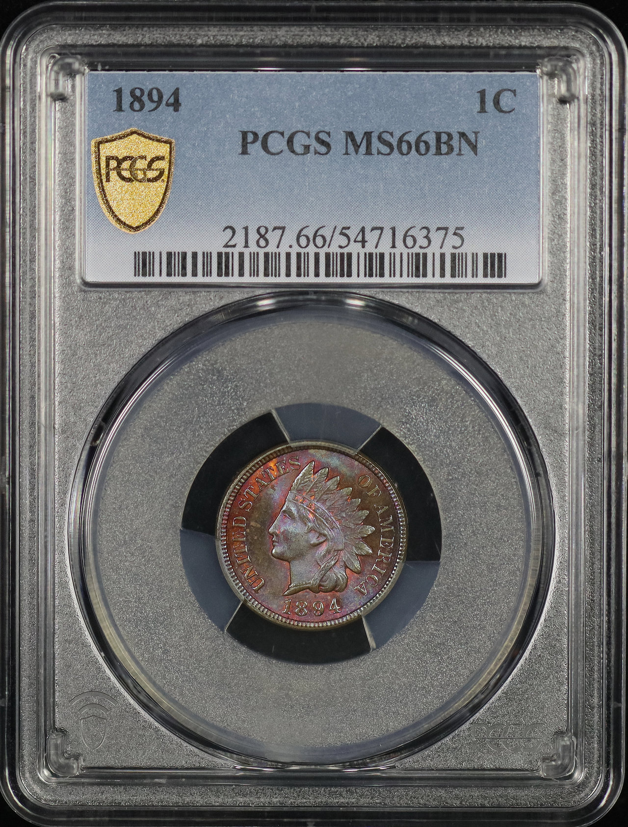 Obverse of this 1894 Indian Cent PCGS MS-66 BN Fiery Sunset Hue Toning