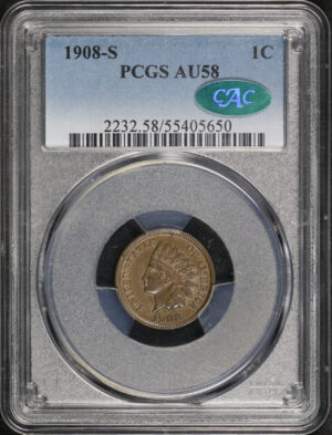 Obverse of this 1908-S Indian Cent PCGS AU-58 BN CAC