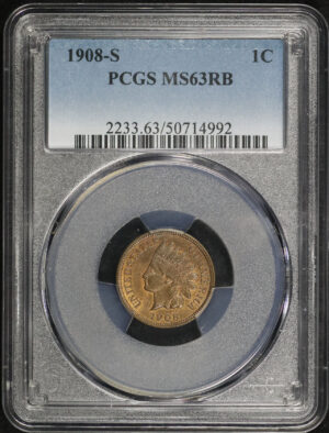 Obverse of this 1908-S Indian Cent PCGS MS-63 RB