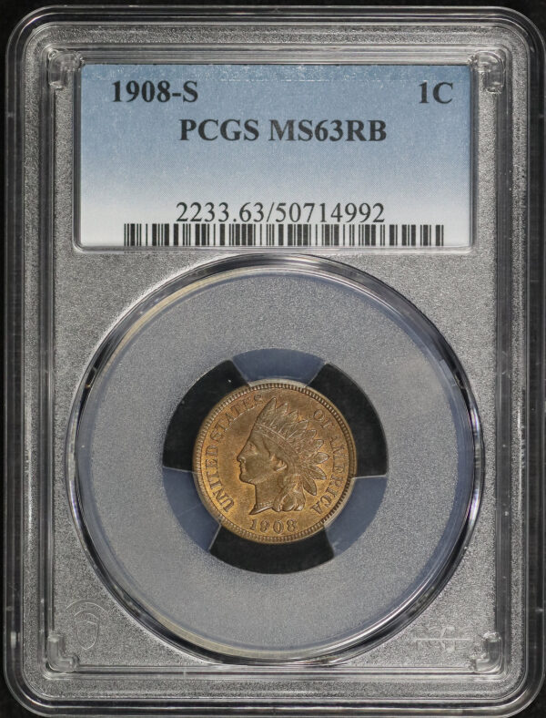 Obverse of this 1908-S Indian Cent PCGS MS-63 RB