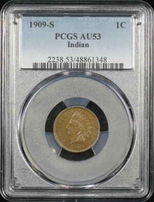 Obverse of this 1909-S Indian Cent PCGS AU-53 BN