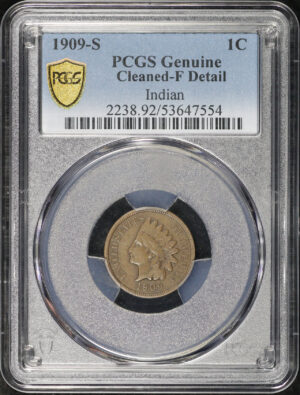 Obverse of this 1909-S Indian Cent PCGS F Details Cleaned
